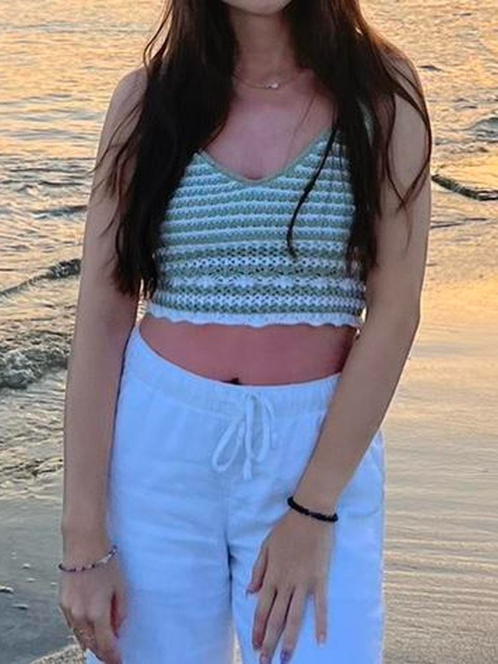Hollister Green and White Striped Crochet Tank Top - Picture 6 of 6
